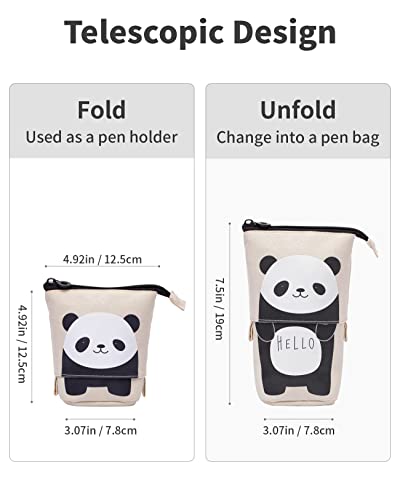 Sooez Standing Pencil Case, Cute Panda Pop Up Pencil Case, Durable Pen Pouch, Telescopic Pencil Holder Case, Kawaii Stand Up Pencil Case, Spacious Pencil Pouch Portable Pencil Bag for School Office