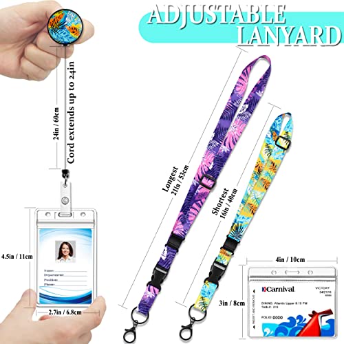 Cruise Lanyards, 2 Pack Adjustable Lanyard with Retractable Badge Key Reel, Phone Tether Tab and Waterproof ID Badge Holder for All Cruises Key Cards (Style A)