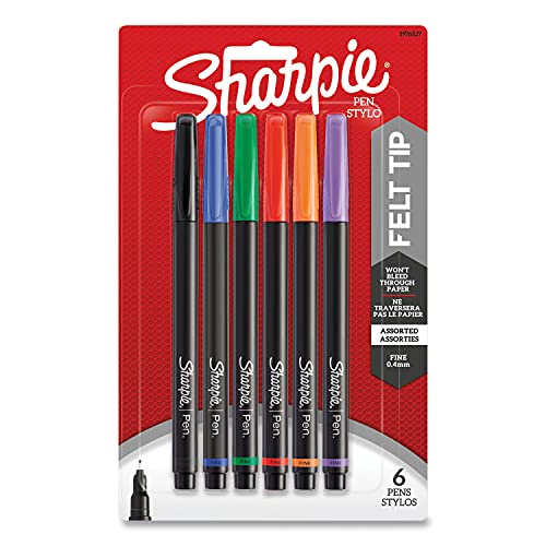 Sharpie 1751690 Plastic Point Stick Permanent Water Resistant Pen Assorted Fine 6/Pack