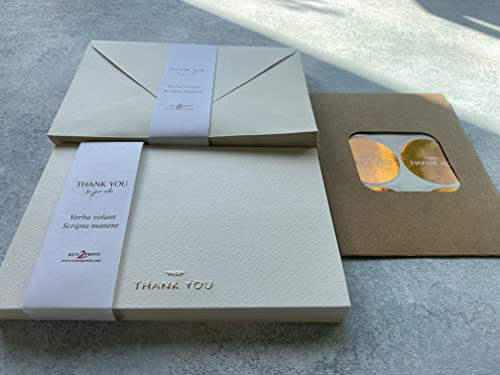 RUN2PRINT (36 Pack) Thank You Cards With Envelopes & Gift of 36 Foiled Stickers - Elegant Emboss Rose Gold Foil Pressed Blank Notes Wedding All Occasion Cards (Ivory)