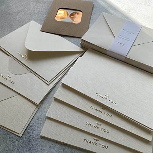 RUN2PRINT (36 Pack) Thank You Cards With Envelopes & Gift of 36 Foiled Stickers - Elegant Emboss Rose Gold Foil Pressed Blank Notes Wedding All Occasion Cards (Ivory)