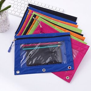 Binder Pencil Pouch with Zipper Pulls, Pencil Case with Rivet Enforced 3 Ring, 10 Pack 5 Colors