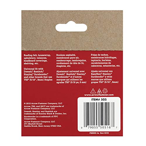 Arrow 505 Genuine T50 5/16-Inch Staples, 1,250-Pack