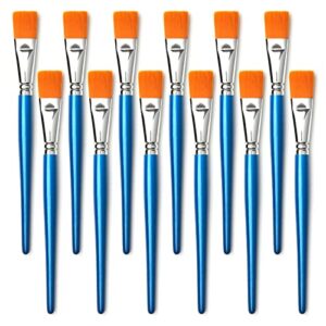 gacdr 1 inch flat paint brushes for acrylic painting,12 pieces large synthetic paint brushes bulk with wooden handle for acrylic , watercolor, oil , crafts, face body art