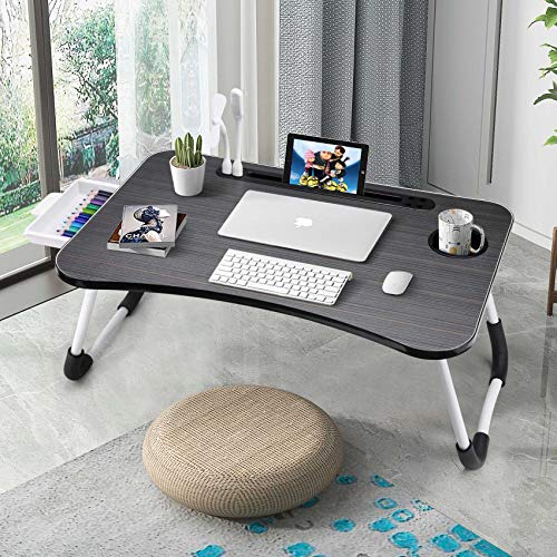 Slendor Laptop Desk Laptop Bed Stand Foldable Laptop Table Folding Breakfast Tray Portable Lap Standing Desk Reading and Writing Holder with Drawer for Bed Couch Sofa Floor