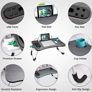 Slendor Laptop Desk Laptop Bed Stand Foldable Laptop Table Folding Breakfast Tray Portable Lap Standing Desk Reading and Writing Holder with Drawer for Bed Couch Sofa Floor