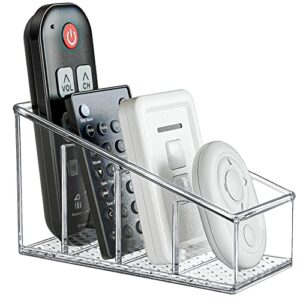 maxgear remote control holder desk organizer clear plastic desktop organization pencil holder, 4 compartments makeup brush holders with different heights for home, office, school, 5.8”x 3.4” x 2.6”