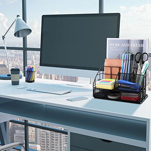 vedett Office Desk Organizer with 6 Compartments + Pen Holder / 72 Accessories, Desk Accessories Organizers for Office, Home, School (Black)