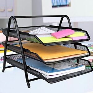 Greenco Letter Tray Desk Organizer, 3-Tier Mesh Paper Tray, Document, Letter, Office Paper Organizer, Black