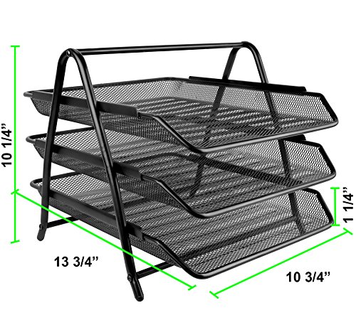 Greenco Letter Tray Desk Organizer, 3-Tier Mesh Paper Tray, Document, Letter, Office Paper Organizer, Black