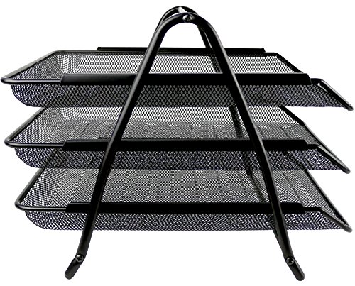 Greenco Letter Tray Desk Organizer, 3-Tier Mesh Paper Tray, Document, Letter, Office Paper Organizer, Black