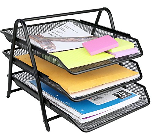 Greenco Letter Tray Desk Organizer, 3-Tier Mesh Paper Tray, Document, Letter, Office Paper Organizer, Black