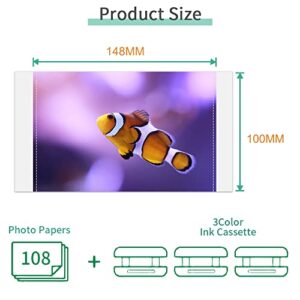 Compatible Canon Selphy CP1300 Ink and Paper KP-108IN KP108 3 Color Ink Cartridges and 108 Sheets 4x6 Photo Paper Glossy for Canon Selphy CP1300, CP1200, CP1000, CP910, CP900 Compact Photo Printers