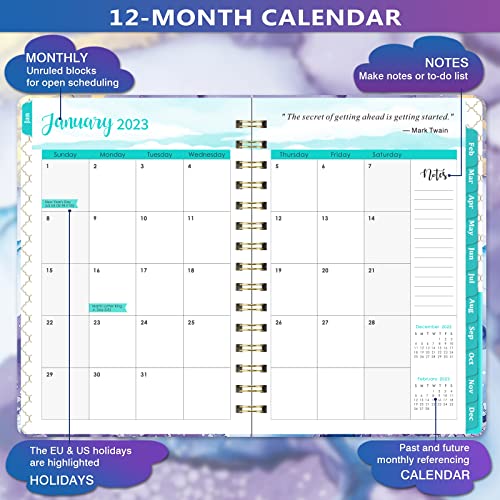 2023 Planner – Weekly and Monthly Planner 2023, Jan 2023 – Dec 2023, 2023 Weekly Monthly Planner with Monthly Tab, 8.4" x 6.3", Hardcover, Twin-Wire Binding, Thick Paper, Back Pocket, Elastic Closure