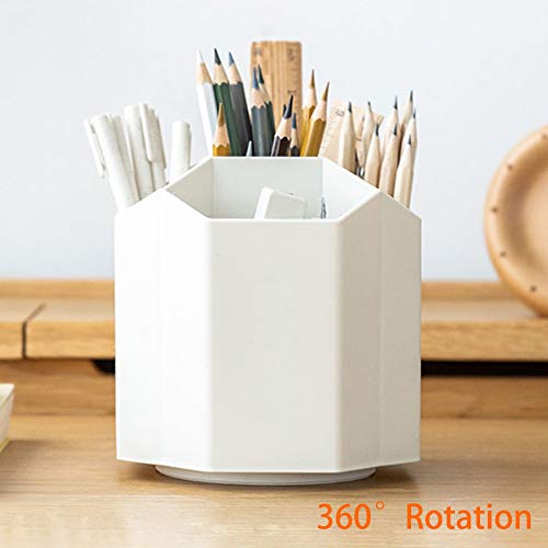 Desktop Organizer with Pencil Holders, Office Accessories Caddy, School Supplies Organizer for Pen, Colored Pencil, Art Brushes, 5 Compartments, White , Gift for Teachers, Classmates, and Friends