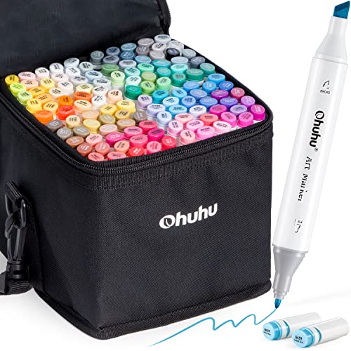 Ohuhu Alcohol Based Art Markers - Double Tipped Coloring Marker Set for Adults Coloring Students Beginners Sketching Illustration - 120 Colors + 1 Blender - Chisel & Fine - Oahu of Ohuhu Markers