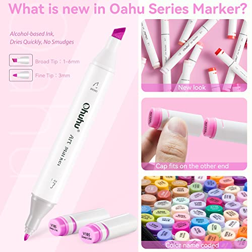 Ohuhu Alcohol Based Art Markers - Double Tipped Coloring Marker Set for Adults Coloring Students Beginners Sketching Illustration - 120 Colors + 1 Blender - Chisel & Fine - Oahu of Ohuhu Markers