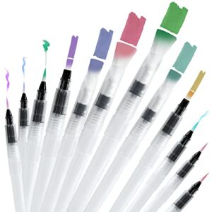 junreox 12pcs watercolor brush pens, premium water brush pen leakproof with assorted tips, water brush pens for watercolor, refillable watercolor pens, watercolor paint pens, arts value set