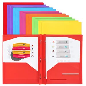 eoout 14 pack plastic file folders, heavy duty folders with pockets, 4 pocket folders with 3 prongs, for office and school, letter size, 7 assorted colors