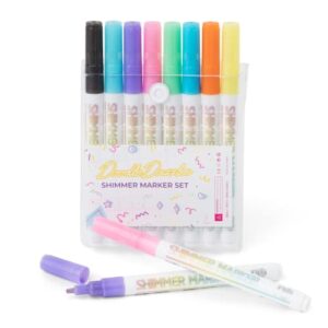 doodledazzles shimmer markers – double line outliner markers – metallic pens – shimmer outline markers for art, drawing, writing, christmas, greeting cards, diy, scrapbook, crafts – 8ct