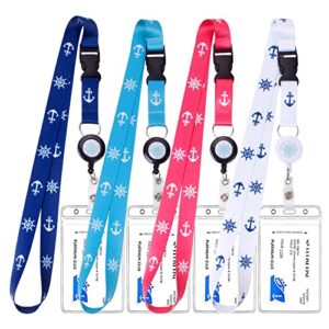 retractable cruise lanyards, 4 pack waterproof cruise lanyard with id badge reel holder & detachable buckle for cruises ships key cards, cruise essentials & must have accessories (4 colors)