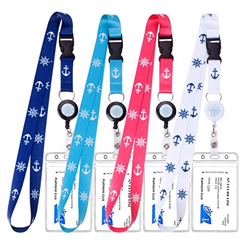 Retractable Cruise Lanyards, 4 Pack Waterproof Cruise Lanyard with ID Badge Reel Holder & Detachable Buckle for Cruises Ships Key Cards, Cruise Essentials & Must Have Accessories (4 Colors)