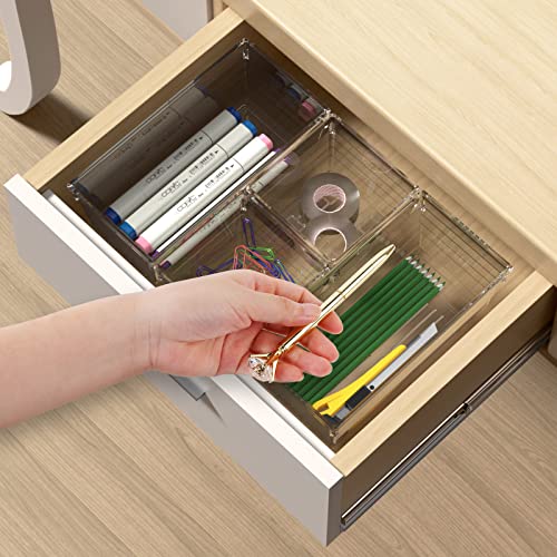 Kzemtcuo 16 Pcs Drawer Organizer 5 Size Acrylic Junk Desk Drawer Organization Separate Makeup Drawers Office Clear Plastic Drawer Organizer for Bathroom Drawer Organizer Built-in Divider Storage Box