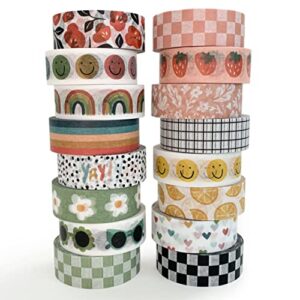 ZYNSHE Washi Tape Set, 16 Rolls of 15 mm Wide (7 m Long), Cute Decorative Tape for Scrapbooking, Bullet Journals, Planner Supplies