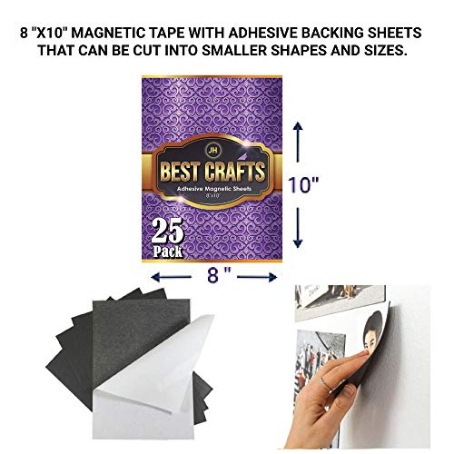 JH Best Crafts Adhesive Magnetic Sheets | Flexible Magnet with Adhesive Backing | 8 x 10 Inch Magnets for Crafts and Pictures | Cut to Any Size | Pack of 25