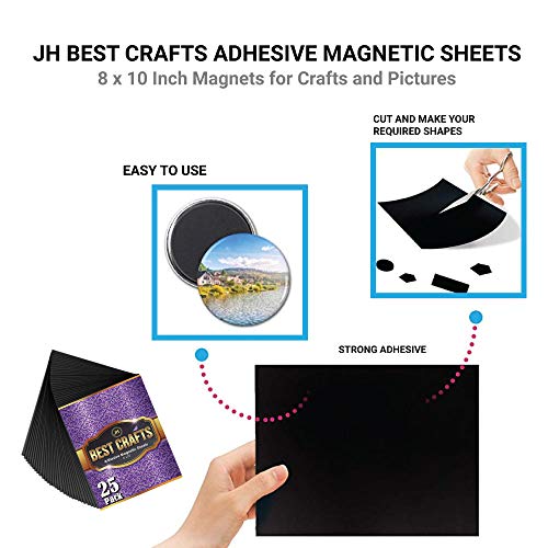 JH Best Crafts Adhesive Magnetic Sheets | Flexible Magnet with Adhesive Backing | 8 x 10 Inch Magnets for Crafts and Pictures | Cut to Any Size | Pack of 25