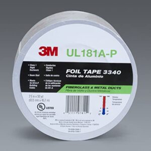 3M Aluminum Foil Tape 3340, 2.5" x 50 yd, 4.0 mil, Silver, HVAC, Sealing and Patching Hot and Cold Air Ducts, Fiberglass Duct Board, Insulation, Metal Repair