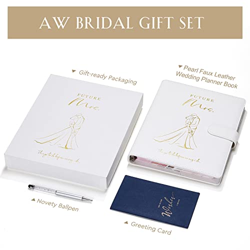 AW BRIDAL Wedding Planner Book and Organizer for The Bride To Be Gifts Future Mrs Gifts Engagement Gifts For Women∣Leather Hardcover Wedding Planning Book Budget Planner Binder with Pen and Gift Box