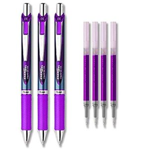 pentel energel deluxe rtx liquid gel ink pen set kit, pack of 3 with 4 refills (violet – 0.5mm)