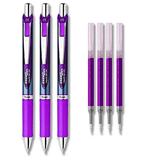 Pentel EnerGel Deluxe RTX Liquid Gel Ink Pen Set Kit, Pack of 3 with 4 Refills (Violet - 0.5mm)