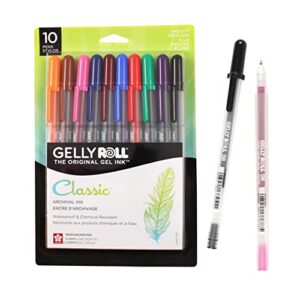 sakura gelly roll gel pens – medium point ink pen for journaling, art, or drawing – assorted colored ink – 10 pack