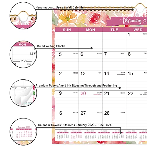 2023-2024 Calendar - Wall Calendar 2023-2024 from January 2023 - June 2024 with Julian Dates, 15" x 11.5", Two-Wire Binding, Ruled Blocks Perfect for Planning and Organizing for Home or Office