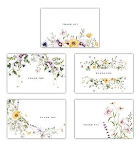 gooji 4×6 floral thank you cards with envelopes (bulk 20-pack) matching peel-and-seal rustic envelopes | assorted bulk, watercolor wildflower | birthday party, baby shower, weddings, greeting, blank notes girl boy business pink box assorted stationary bla