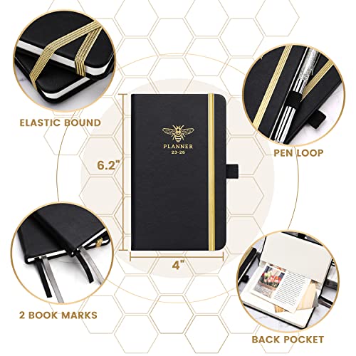 Pocket Planner 2023-2026 - 3 Year Monthly Planner 2023-2026, Jul.2023 - Jun.2026, 6.2" × 4", 3 Year Monthly Planner With 63 Note Page, 2 Bookmarks, Pen Loop, Inner Pocket, Perfect Organizer for Purse - Black Bee