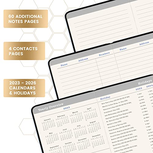 Pocket Planner 2023-2026 - 3 Year Monthly Planner 2023-2026, Jul.2023 - Jun.2026, 6.2" × 4", 3 Year Monthly Planner With 63 Note Page, 2 Bookmarks, Pen Loop, Inner Pocket, Perfect Organizer for Purse - Black Bee