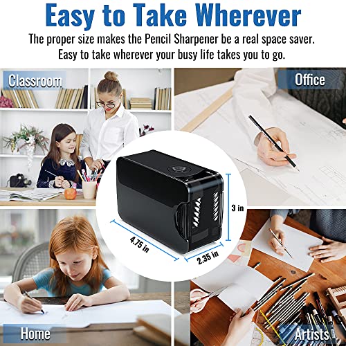 JOINPRO Pencil Sharpeners, Professional Electric Pencil Sharpener, Heavy-Duty Helical Blade; Auto Quick Sharpening; Battery Operated for 6-8mm No.2/Colored Pencils, Kids, Classroom, Office (Black)