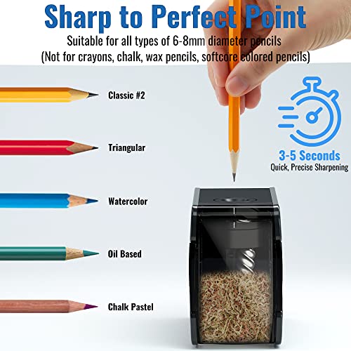 JOINPRO Pencil Sharpeners, Professional Electric Pencil Sharpener, Heavy-Duty Helical Blade; Auto Quick Sharpening; Battery Operated for 6-8mm No.2/Colored Pencils, Kids, Classroom, Office (Black)