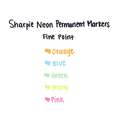 Sharpie 1874447 Neon Permanent Markers, Fine Point, Assorted Colors, 5 Count