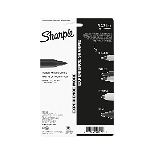 Sharpie 1874447 Neon Permanent Markers, Fine Point, Assorted Colors, 5 Count