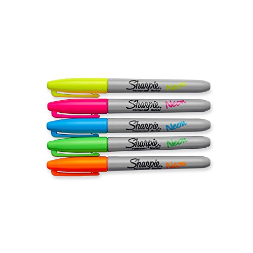 Sharpie 1874447 Neon Permanent Markers, Fine Point, Assorted Colors, 5 Count