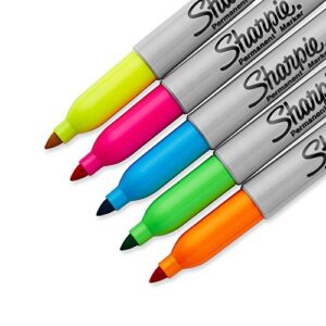 Sharpie 1874447 Neon Permanent Markers, Fine Point, Assorted Colors, 5 Count