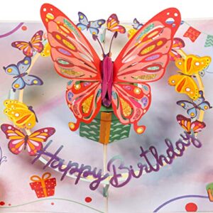 paper love 3d pop up birthday card, butterfly, for adults and kids – 5″ x 7″ cover – includes envelope and note tag