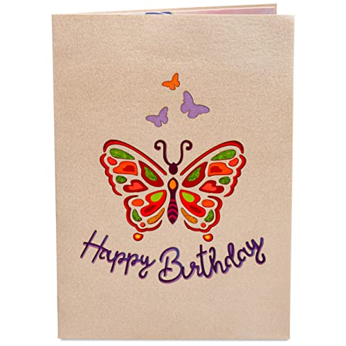 Paper Love 3D Pop Up Birthday Card, Butterfly, For Adults and Kids - 5" x 7" Cover - Includes Envelope and Note Tag