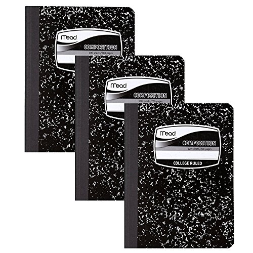 Mead Composition Notebook, College Ruled, 100 Sheets, Pack Of 3, Black (09932)