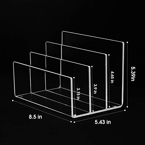 KTRIO Acrylic File Holder 3 Sections, File Organizer for Desk Clear Desk Organizer File Sorter File Folder Holder Mail Organizer Letter Holder for Envelopes, Mail, Electronics