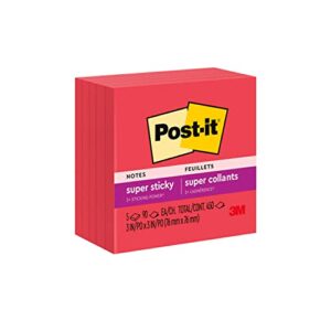 post-it super sticky notes, 2x sticking power, 3 x 3-ines, red, 5-pads/pack (654-5ssrr), saffron